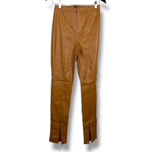 New Medium Fitted Forever 21 Tan Brown Faux Leather Pants Stretch Vegan NWT